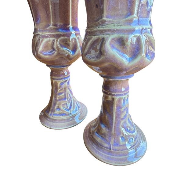 Studio Pottery set of 2 pink purple decorative chalices - Picture 4 of 7